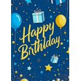 thumbnail image 3 of Blue and Gold Themed Happy Birthday Banner with Balloons Gifts and Stars Background Party Decoration Birthday Party Supplies Photography Props Backdrop Decor, 3 of 6