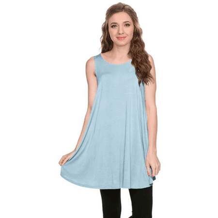 - Simlu Womens Basic Sleeveless Long A-Line Made in USA Tank Top Tunic Vest