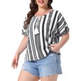 thumbnail image 4 of Agnes Orinda Women's Plus Size Summer Tops Boho Drawstring Tassel V Neck Short Sleeve Floral Printed Casual Blouses 1X Black, 4 of 6