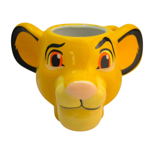 Taza de Cerámica Diseño Esculpido en 3D, Cabeza Simba, Colección Rey León de Disney, Tarro para Bebidas Calientes, Capacidad 591 ml, Color Amarillo
