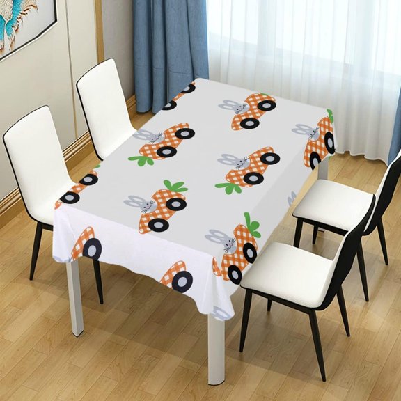 SKYSONIC Easter Bunny Carrot Car Rectangle Tablecloth Spill-Proof Polyester Table Cloth Table Cover for Kitchen Dining Picnic Holiday Party Decoration,60x120 Inch