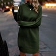 thumbnail image 2 of High Neck Sweater Dress for Women Fall Winter Casual Knit Loose Turtleneck Long Sleeve Dress Curved Hem Sweaters (Medium, Green), 2 of 6