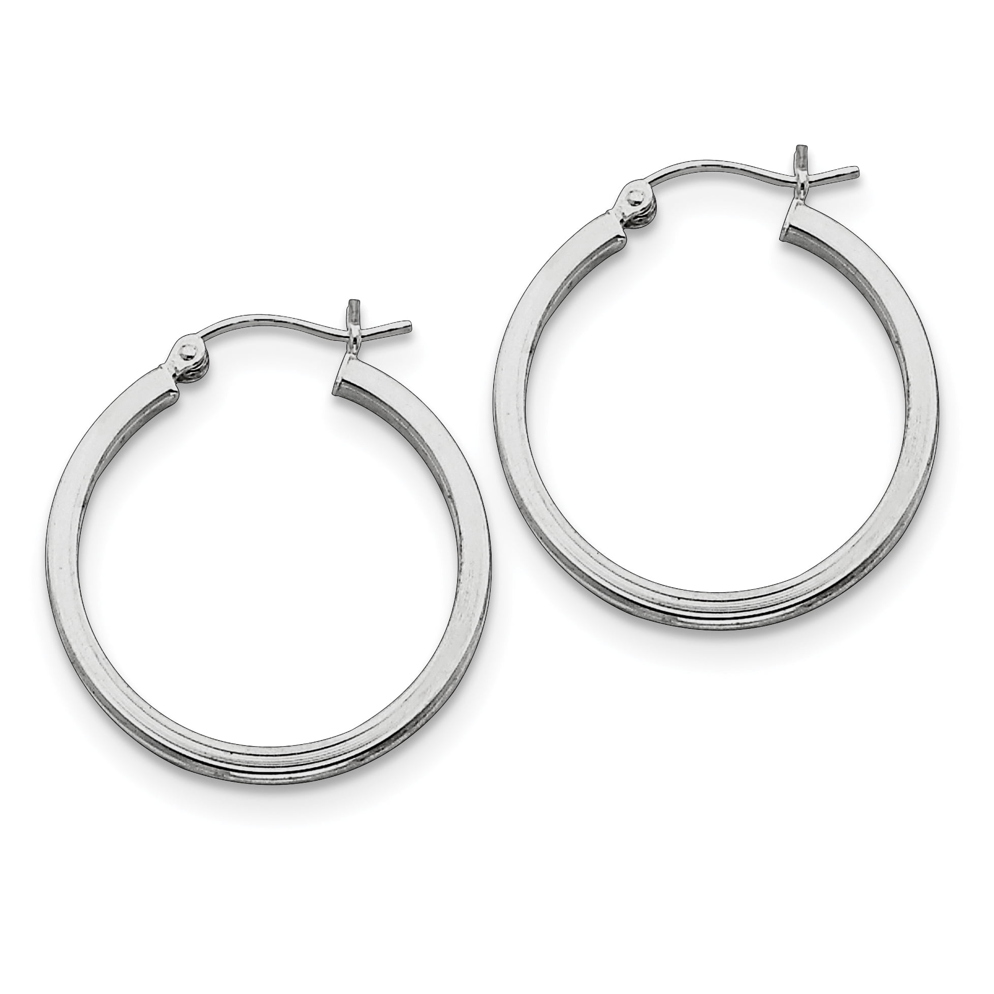 Sterling Silver Rhodium-plated 2mm Square Tube Hoop Earrings 