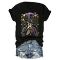 thumbnail image 3 of Mardi Gras & Skeleton Print Crew Neck T-shirt, Polyester Casual Short-sleeved Round Neck T-shirt for Women, 3 of 8