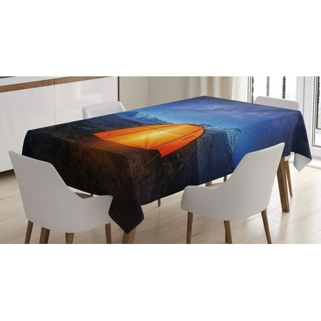 

Night Tablecloth Camping Tent Under a Night Sky Full of Stars Holiday Adventure Exploring Outdoors Rectangular Table Cover for Dining Room Kitchen 60 X 84 Inches Blue Orange by Ambesonne