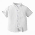 thumbnail image 4 of NIEWTR Toddler Boys Solid Short Sleeve Button Down Shirt with Pocket Casual Comfortable Daily Tops(White,12-13 Years), 4 of 4