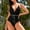 Black, variant on Generic Women's One Piece Swimsuits High Cut String Sexy Bikini Sets Tummy Control Bathing Suits Push Up V Neck Swimwear