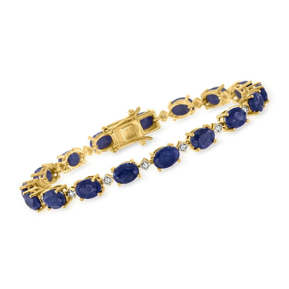Ross-Simons 16.00 ct. t.w. Sapphire and .14 ct. t.w. Diamond Bracelet in 18kt Gold Over Sterling, Women's, Adult
