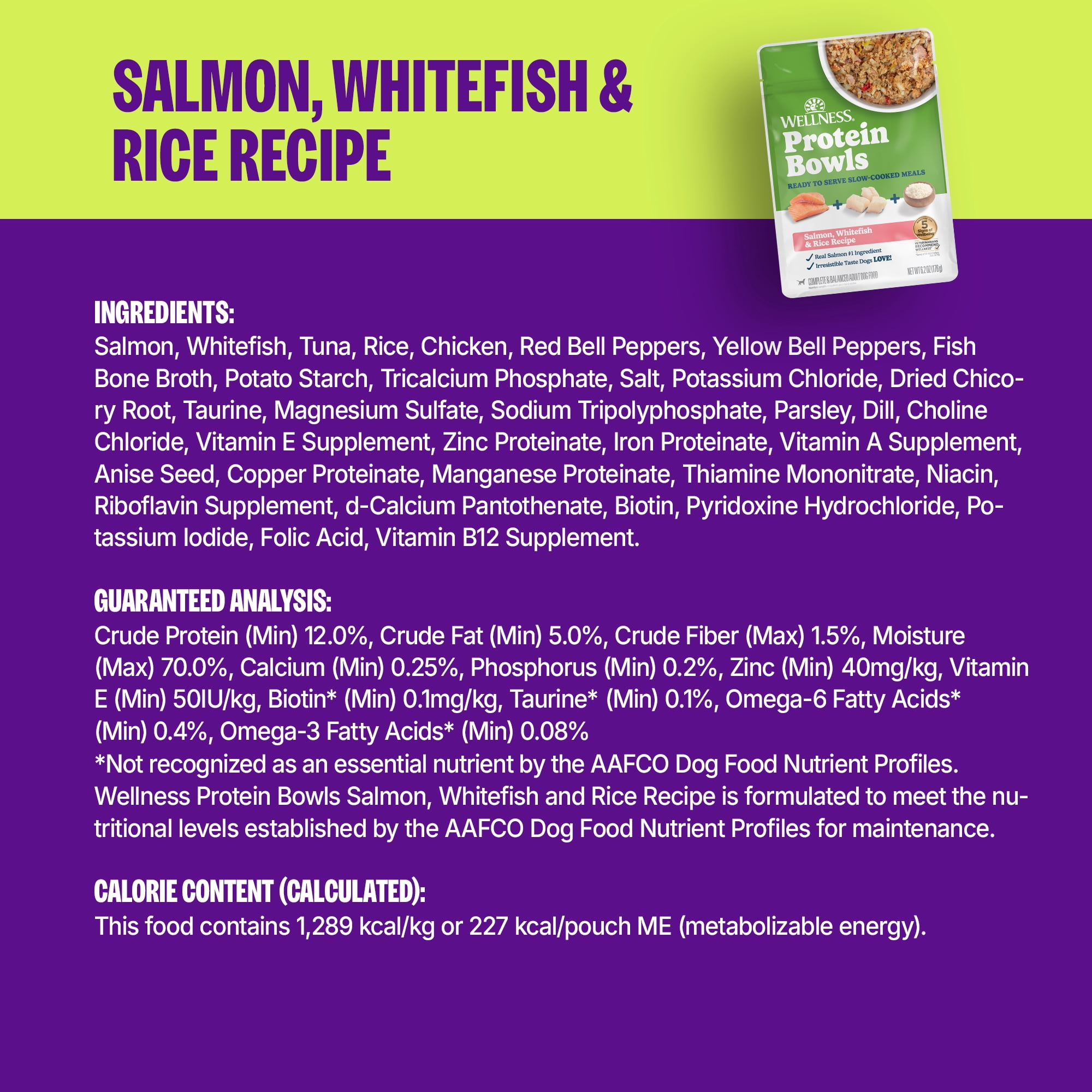 Wellness Protein Bowls, Adult Fresh Alternative Dog Food, Wholesome Grains, 6.2 Ounce Pouch, 6 Pack, (Salmon, Whitefish & Rice Recipe)