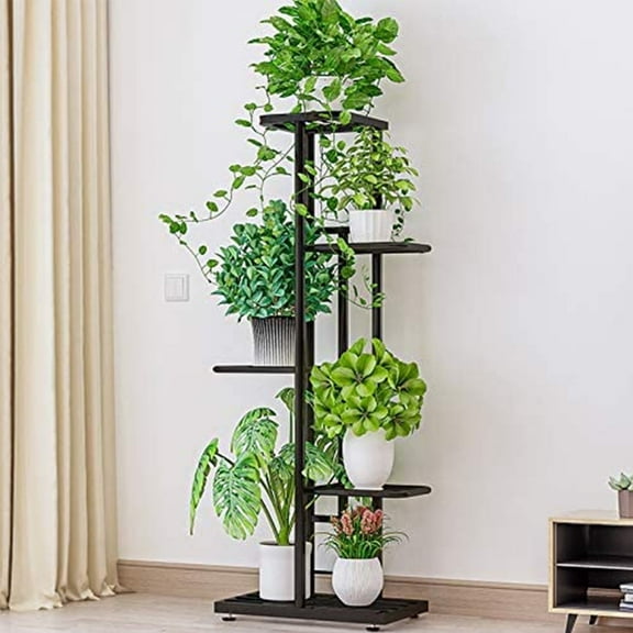 ZZBIQS 5-Shelf Plant Stand, Flower Stand Plant Display for Indoors and Outdoors, Metal, Black