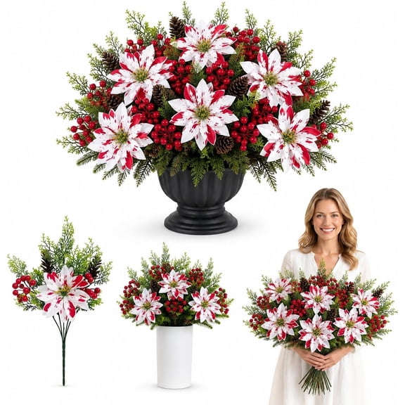 Christmas Poinsettia Planter Inserts, Artificial Red Flowers for Decor
Layered Red Blooms and Green Foliage Refresh Planters Without Watering While Adding Seasonal Color to Porches and Rooms
