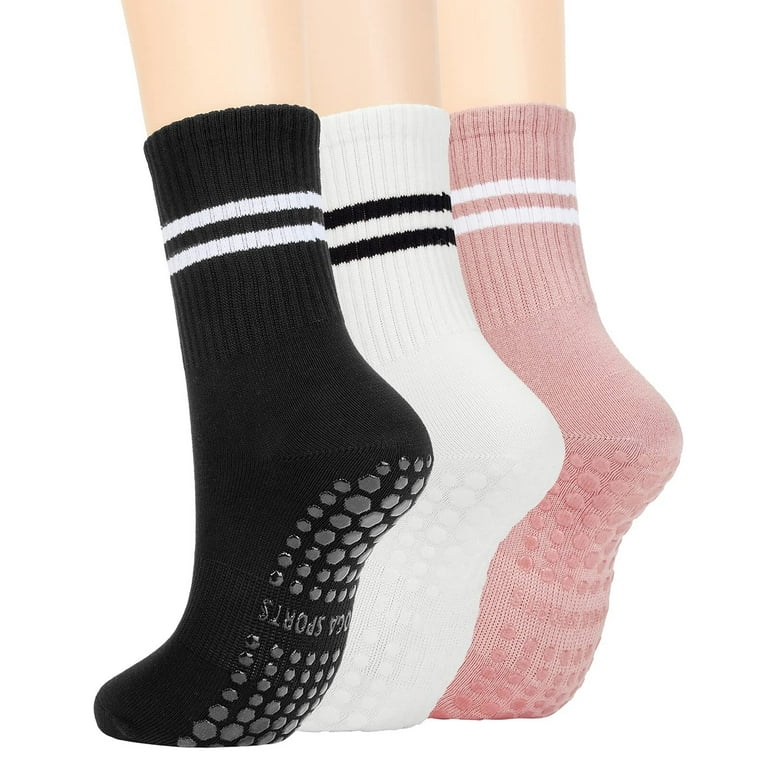 Zando 3 Pairs Long Pilates Grip Socks for Women Yoga Socks with