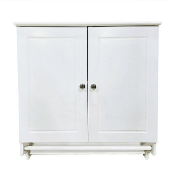 Bathroom Kitchen Wall Mounted Cabinet White Double Door Hanging Bar Storage Cupboard