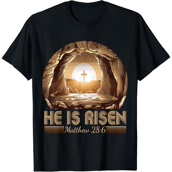 Easter Christian He is Risen Jesus Empty Tomb Men Women Kids T-Shirt- 2026 Easter Soft Casual Cotton Short Sleeve T-Shirt Easter Bunny & Eggs Lightweight Graphic Holiday Tee