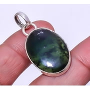 ZAM GEMS Nephrite Jade - Canada 925 Silver Plated Jewelry Pendant 1.56" T988, Valentine's Day Gift, Birthday Gift, Beautiful Jewelry For Woman & Girls