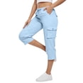 thumbnail image 2 of HKYNLAG Capri Pants for Women Petite Pull On Drawstring Elastic Waist Cargo Capris Lightweight Hiking Pants with Multi Pockets Sky Blue L, 2 of 5