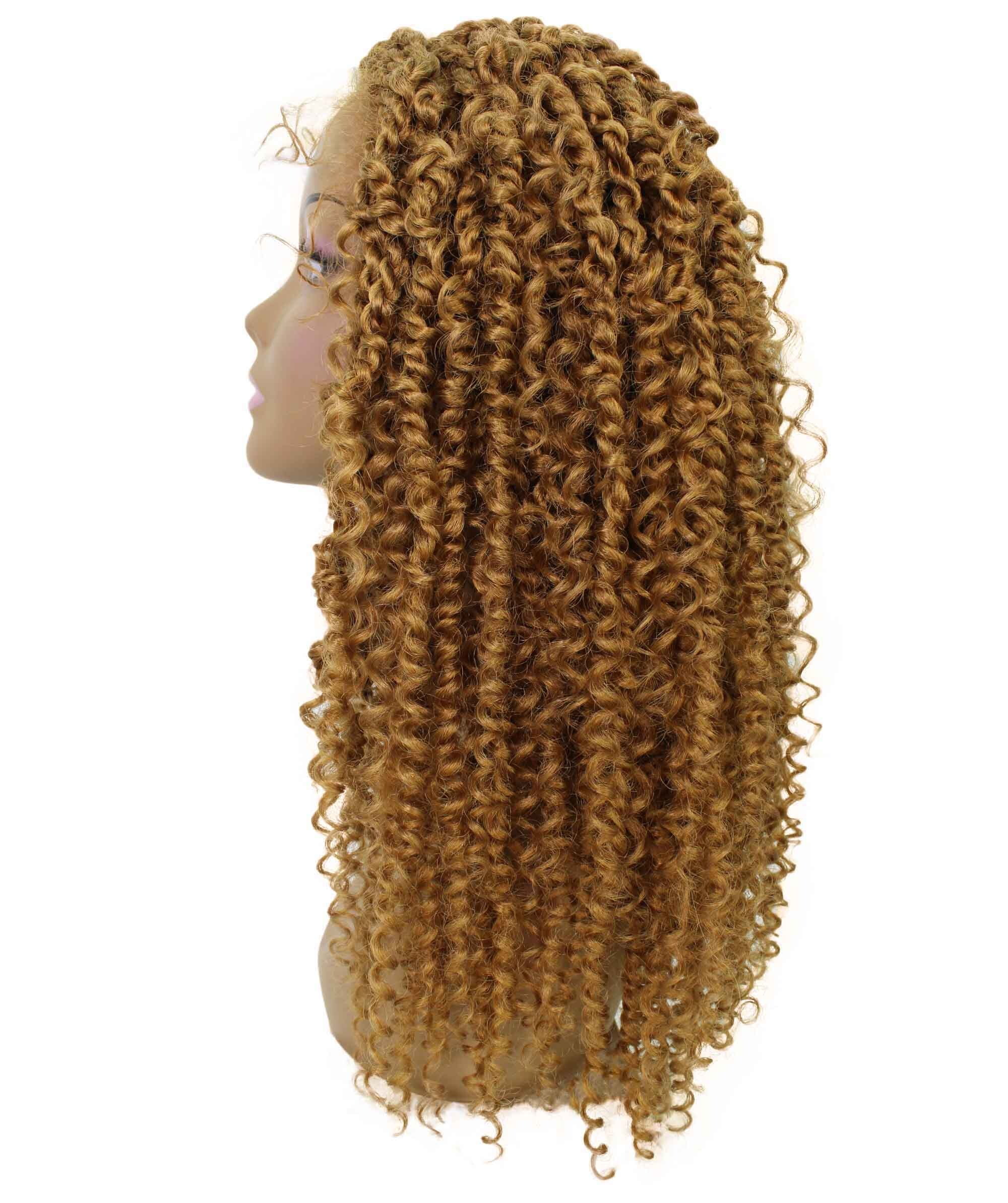 LUXLUXE Tierra Curly 19 in Long 4x4 Hand Tied Lace Braid Braided Wig, Beauty Heat Resistant Fiber, Golden Blonde Color