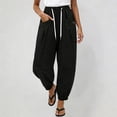thumbnail image 2 of DHFJKG Tapered Linen Pants Women High Waisted Casual Drawstring Loose Fit Summer Harem Ankle-Tied Pants Versatile Trousers, 2 of 4