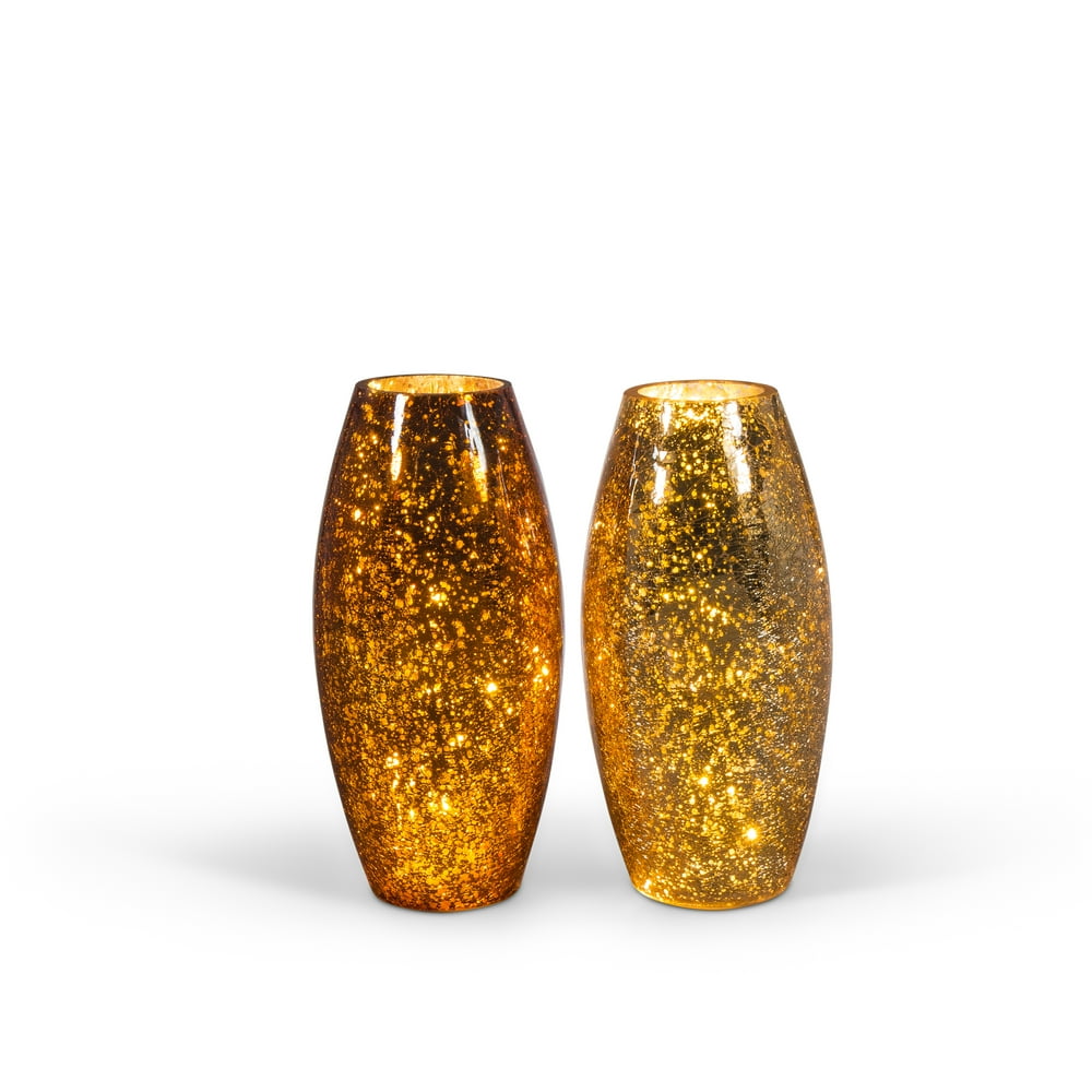 Gerson 8.5Inch Tall Lighted Mercury Crackle Glass Vases (Set of 2