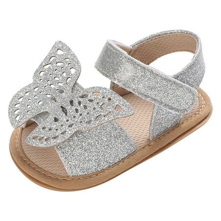 Kureaily Summer Children Infant Toddler Shoes Girls Sandals Flat Bottom Open Toe Hollow Bow Solid Color Hook Loop Easy To Wear 6-12 Months
