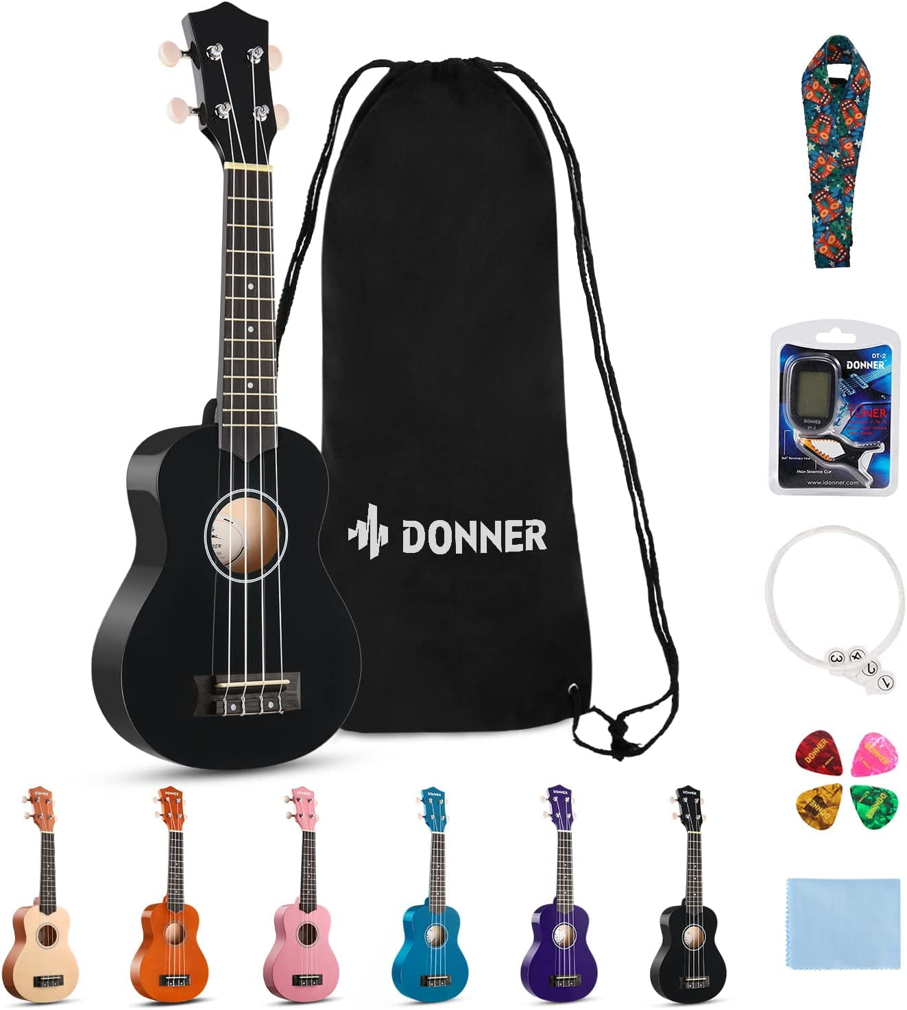 Donner Soprano Ukulele Beginner Kit for Kid Adult Student with Online Lesson Inch Ukelele Bundle Bag Strap String Tuner Pick Polishing Cloth, Rainbow Series-Black Color DUS-10D - Walmart.com