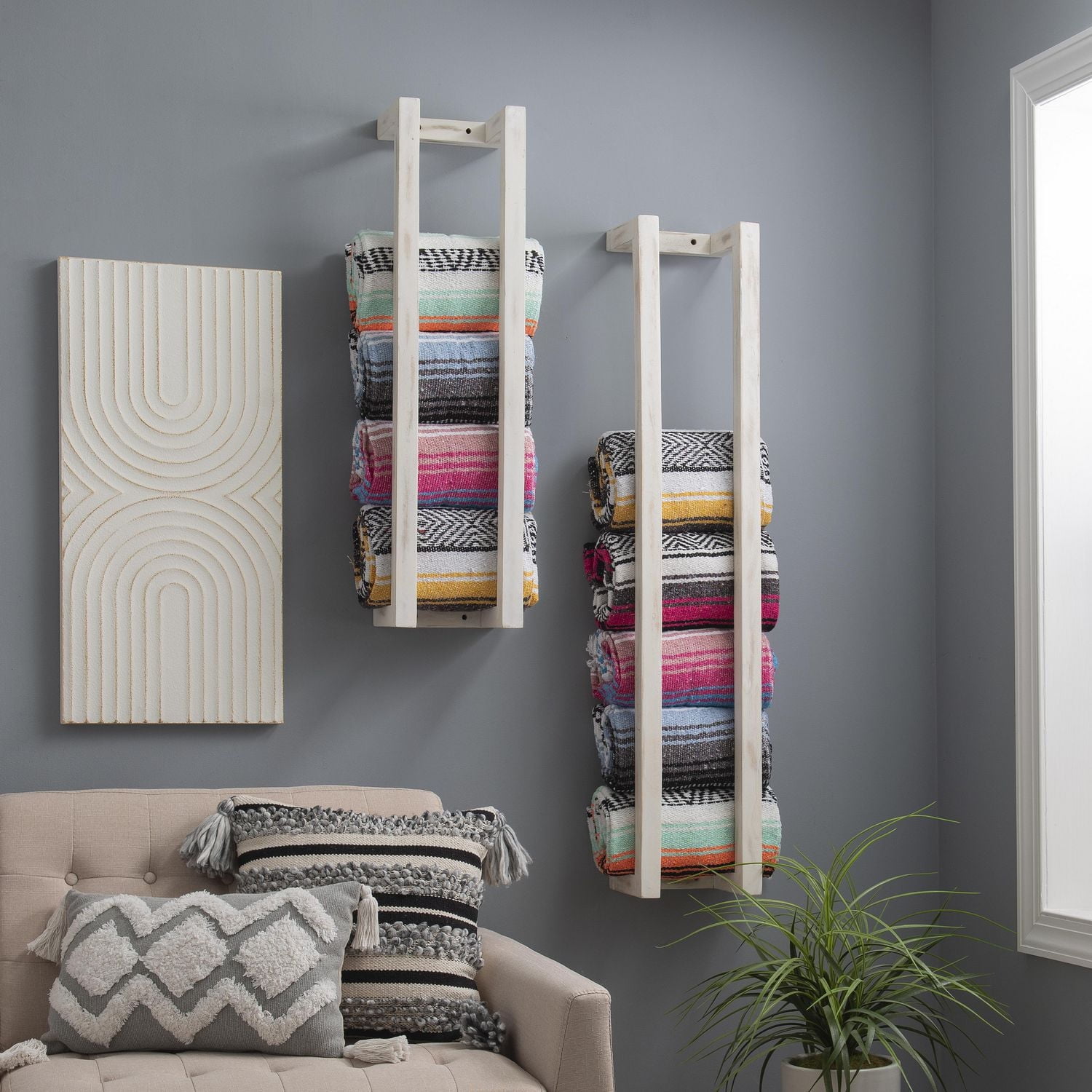 Shelby Wood Towel Rack, White (2 Pack)