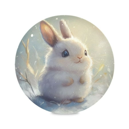 

Round Plate Mat 15.4x15.4 Inchesx4 Placemat Table Mat Kitchen Mat Coffee Mat Fabric Thick Strong Wear-Resistant Heat Resistance Cartoon Beautiful Gray Rabbit