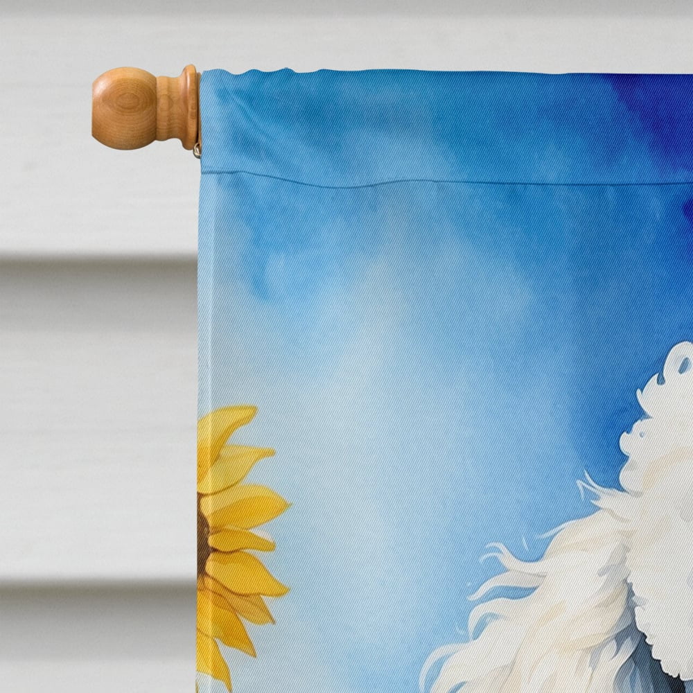 Caroline's Treasures DAC6142CHF White Poodle in Sunflowers House Flag Large Porch Sleeve Pole Decorative Outside Yard Banner Artwork Wall Hanging, Polyester, House Size, Multicolor