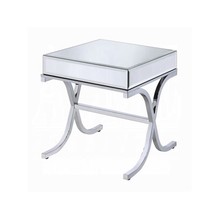ACME Yuri Square Mirror Top Metal Tube End Table in Chrome