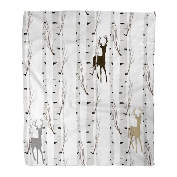 SIDONKU Flannel Throw Blanket Blue Cute Birch Tree Deer Gray Stag Antler Soft for Bed Sofa and Couch 50x60 Inches