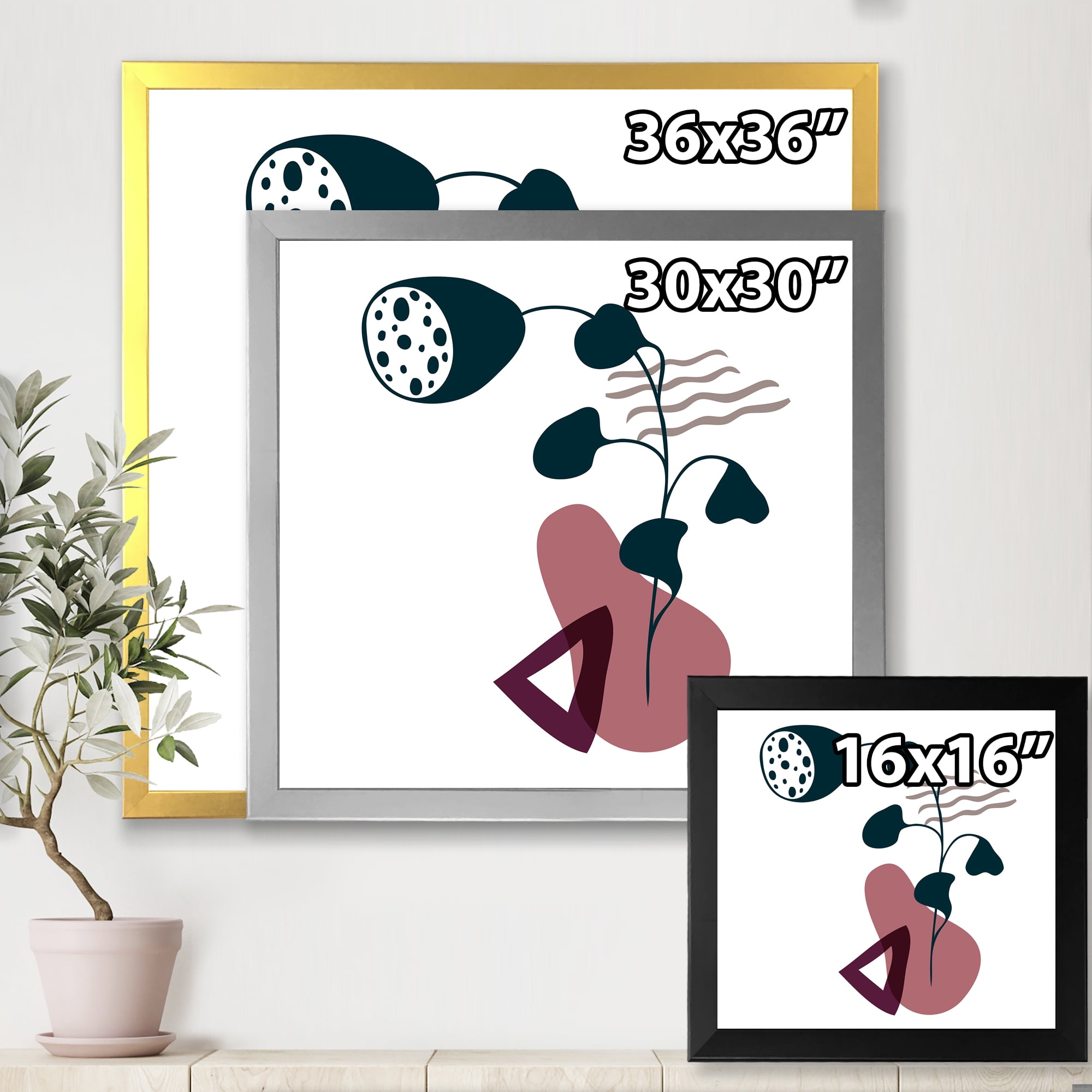 Designart 'Abstract Flowers Plants With Elementary Shapes V' Modern Framed Art Print