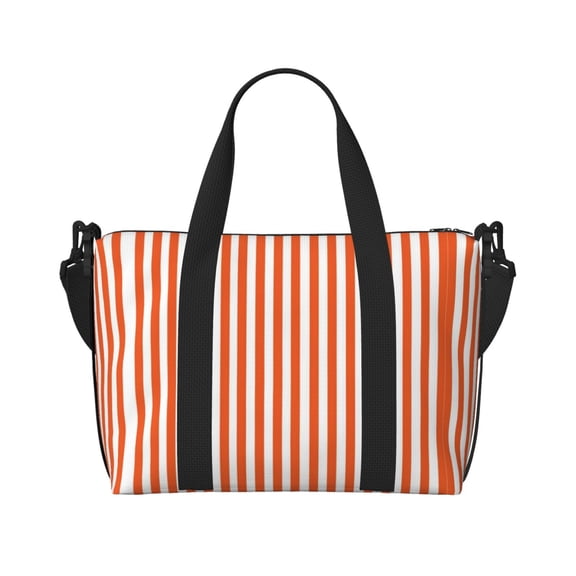 Travel Duffle Bag Orange And White Striped Weekender Overnight Gym Tote Shoulder Bag Workout Duffel Bag For Women Men