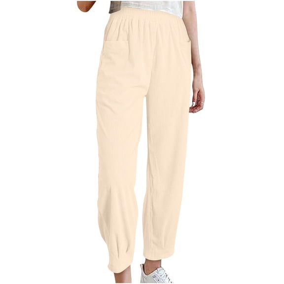 Inleife Womens Casual Pants Solid Color Pocket High Waist Straight Leg Pants Corduroy High Waist Slightly Flared Wide Leg Trousers