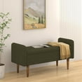 thumbnail image 2 of Fabric Storage Stool, Storage Bench with Solid Wood Legs & Anti-slip Pads, Entryway Bench with Storage for Living Room, Bedroom, Dorm, Green, 2 of 7