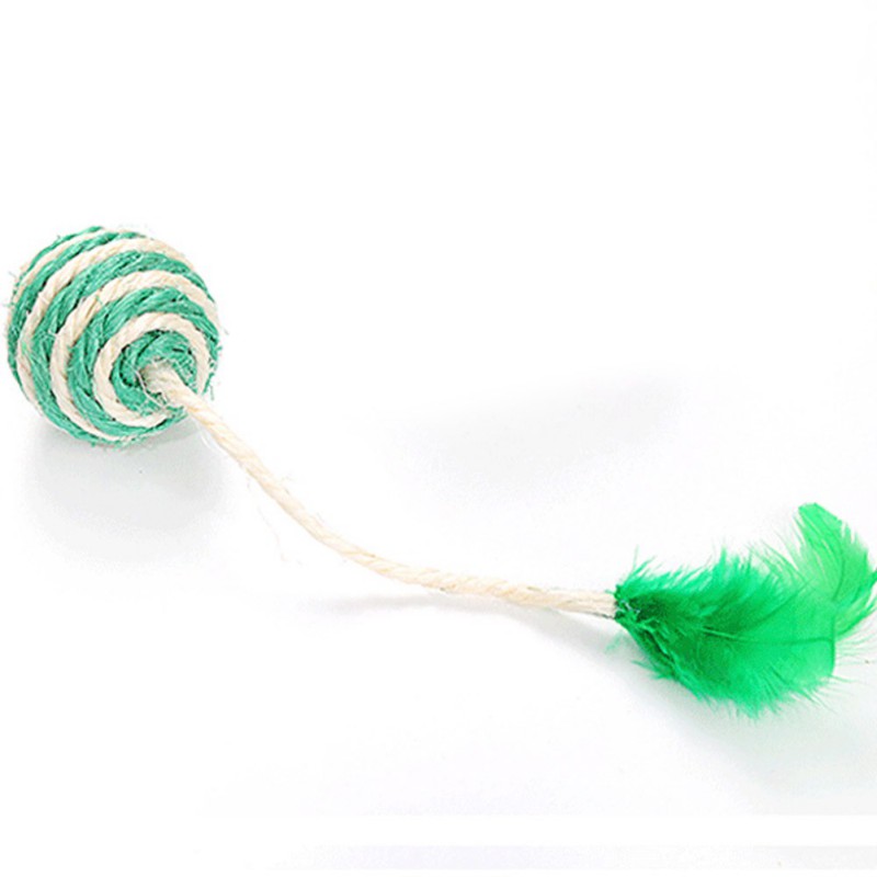 Pet Cat Sisal Ball With Feather Toy Cat Play Chewing Toy Straw Cat Pet Rope Weave Ball Teaser
