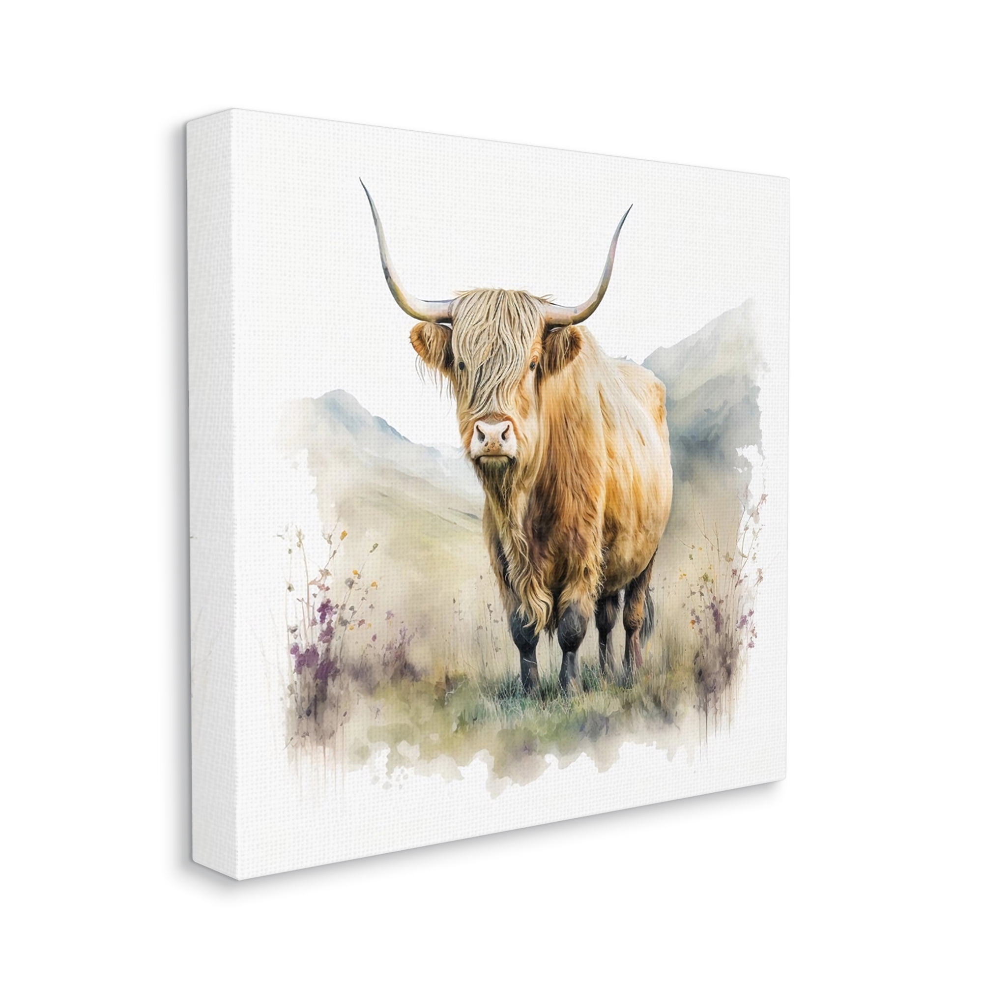 Stupell Industries Modern Cow & Mountain Animals & Insects Painting Gallery Wrapped Canvas Art Print Wall Art, 30 x 30