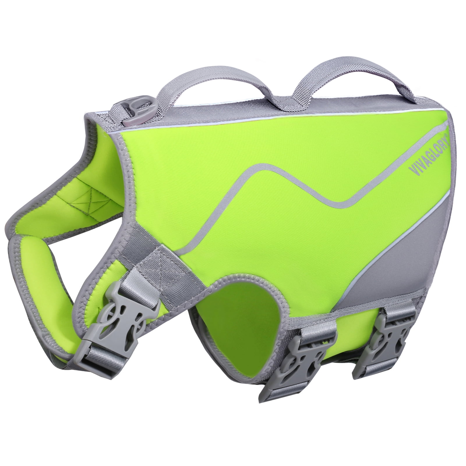 VIVAGLORY Dog Life Jacket Neoprene Vest for Swimming, Sports Style, Bright Green, Large