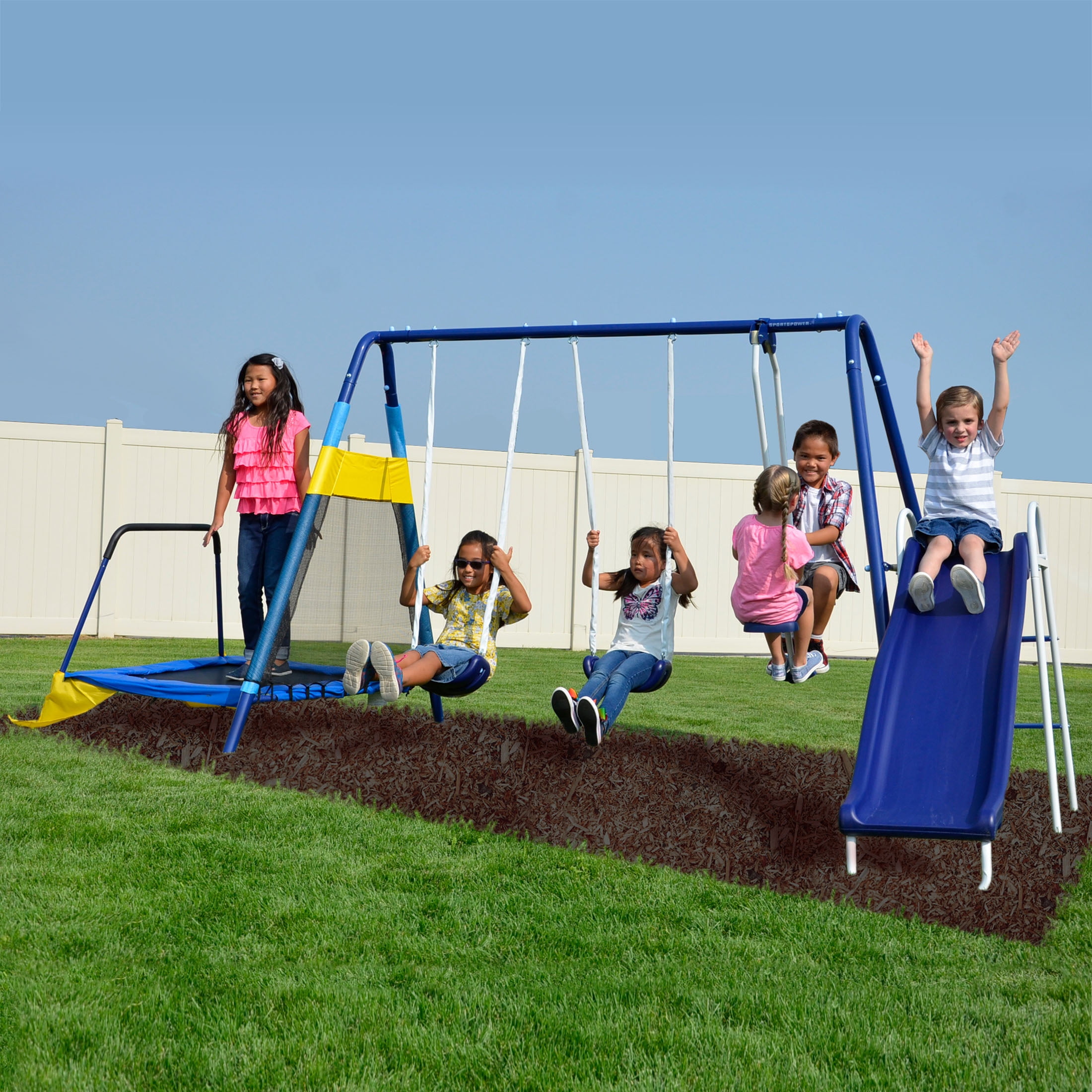 Outdoor Playset Playground Swingset Trampoline Slide Fun Kids Toy Children Gym 