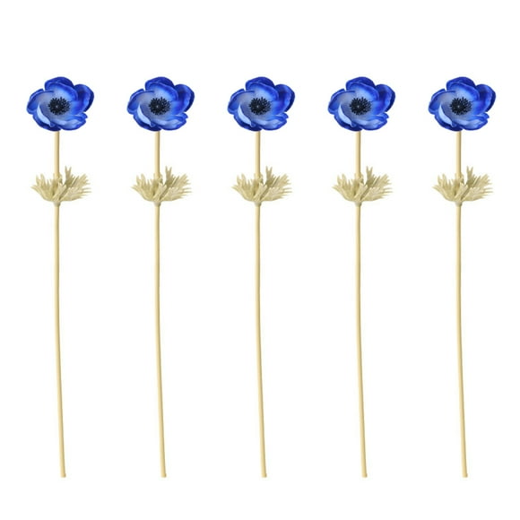 5 Pieces Artificial Anemone with Leaves Silk Flower Wedding Party Bouquet Long Stems Home Kitchen Decor Flower Blue