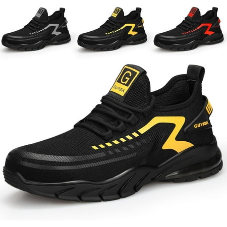 Steel Toe Shoes for Men Women Breathable Work Shoes for Men Lightweight Steel Toe Sneakers for Men Comfort Black Mens Safety Shoes Indestructible Working Shoes