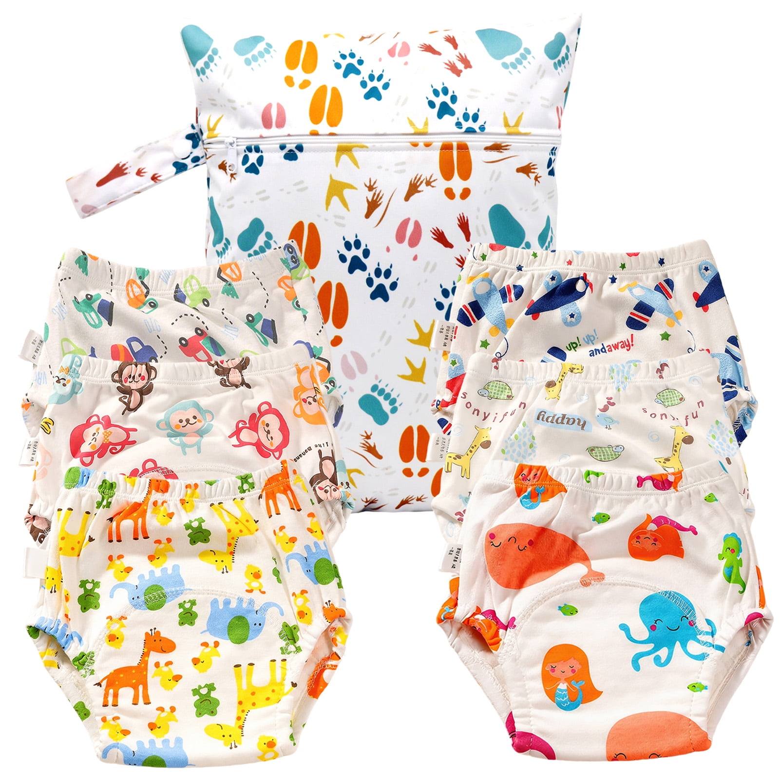 6 Pack Toddler Potty Training Pants - 100% Cotton Soft Absorbent Underwear for Boys & Girls, Storage bag Leak-Proof Washable with Cartoon Characters