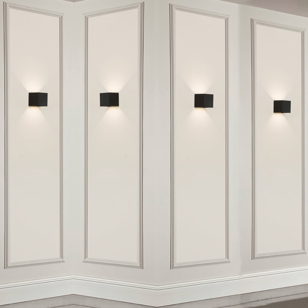 Modern Wall Sconce LED Waterproof Wall Lamp Aluminum with Adjustable Beam 10-Watt 4000K Cool White Indoor Outdoor for Bathroom Bedroom Corridor Living Room Stairs and Garden, Black Set of 4