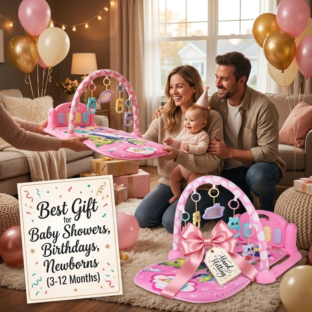 3-in-1 Baby Play Mat & Activity Gym for Infant,Kick and Play Piano Play Gym ,Musical Activity Fitness Gym, Newborn+ ,Pink