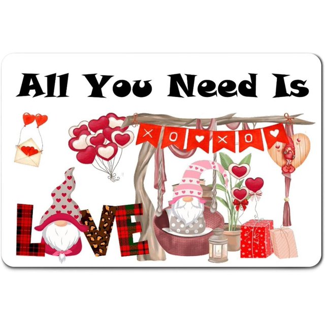 Todo lo que necesitas es amor, Gnomo del Día de San Valentín, XOXO, letreros de metal vintage, letrero decorativo de hojalata, póster de metal de 8 x 12
