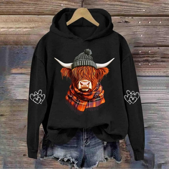 Turilly Fashion Women's Printed Blouse Casual Long Sleeve Ladies Loose Hood Sweatshirts Tops