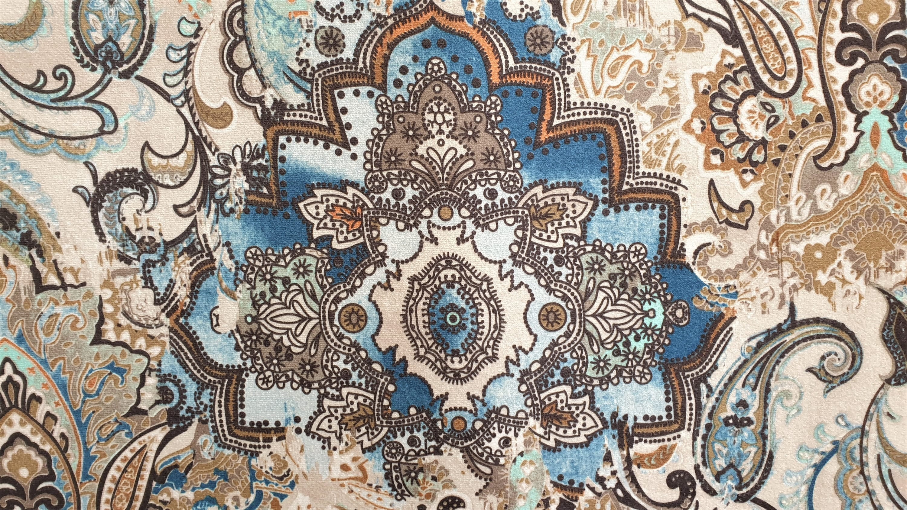 Fabric Mart Direct Beige Printed Velvet Fabric By The Yard, 54 inches or 137 cm width, 4 Continuous Yards Beige Velvet Fabric, Arabian Love Damask, Upholstery Drapery Curtain Wholesale Fabric