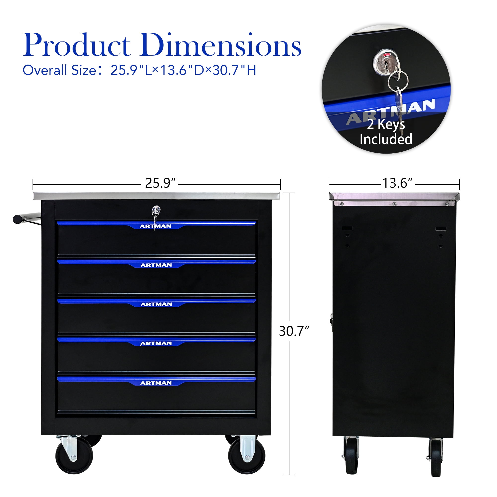 Aukfa Composable 25.9 in Tool Chest with 5 Drawers&7 Plastic Storage Box for Workshop Garage, Black
