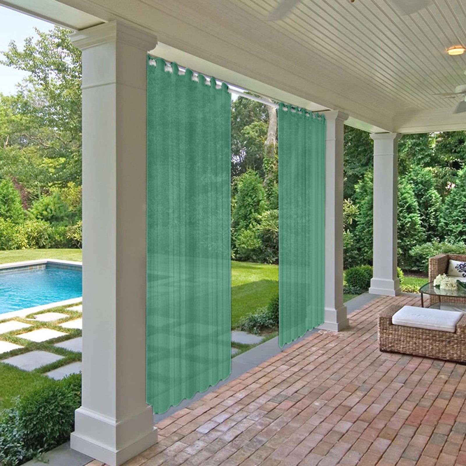 Xhegex Outdoor Curtains Waterproof Windproof Weatherproof Curtain for Patio, Cabana, Porch, Pergola and Gazebo, Grommet Top and Tab Bottom Drape, 2Panels, 52x72 inch, Green