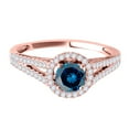 thumbnail image 2 of Aonejewelry 1.30 Ct. Ttw Halo Split Shank Blue Diamond Engagement Wedding Ring In 14k Solid Rose Gold, 2 of 4