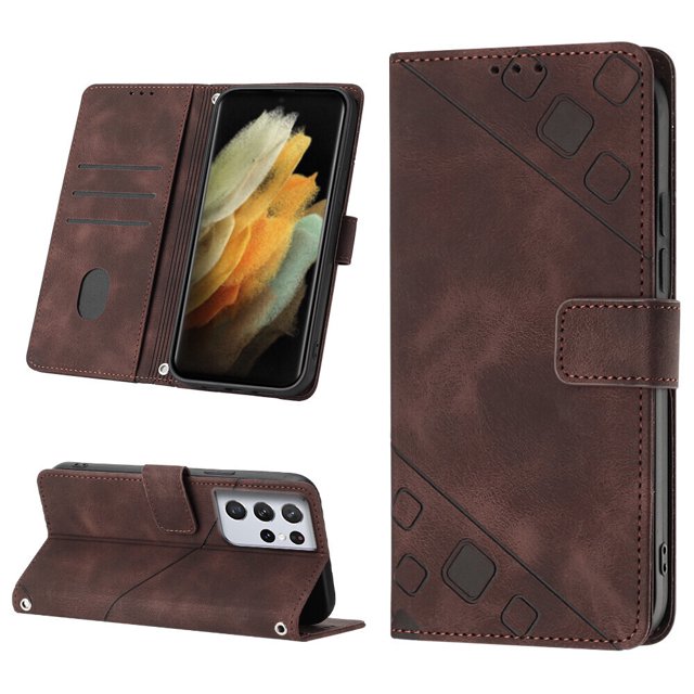 Compatible with Samsung Galaxy S21 Ultra 5G Classic Embossed PU Leather Case with Card Holder Shockproof Cover